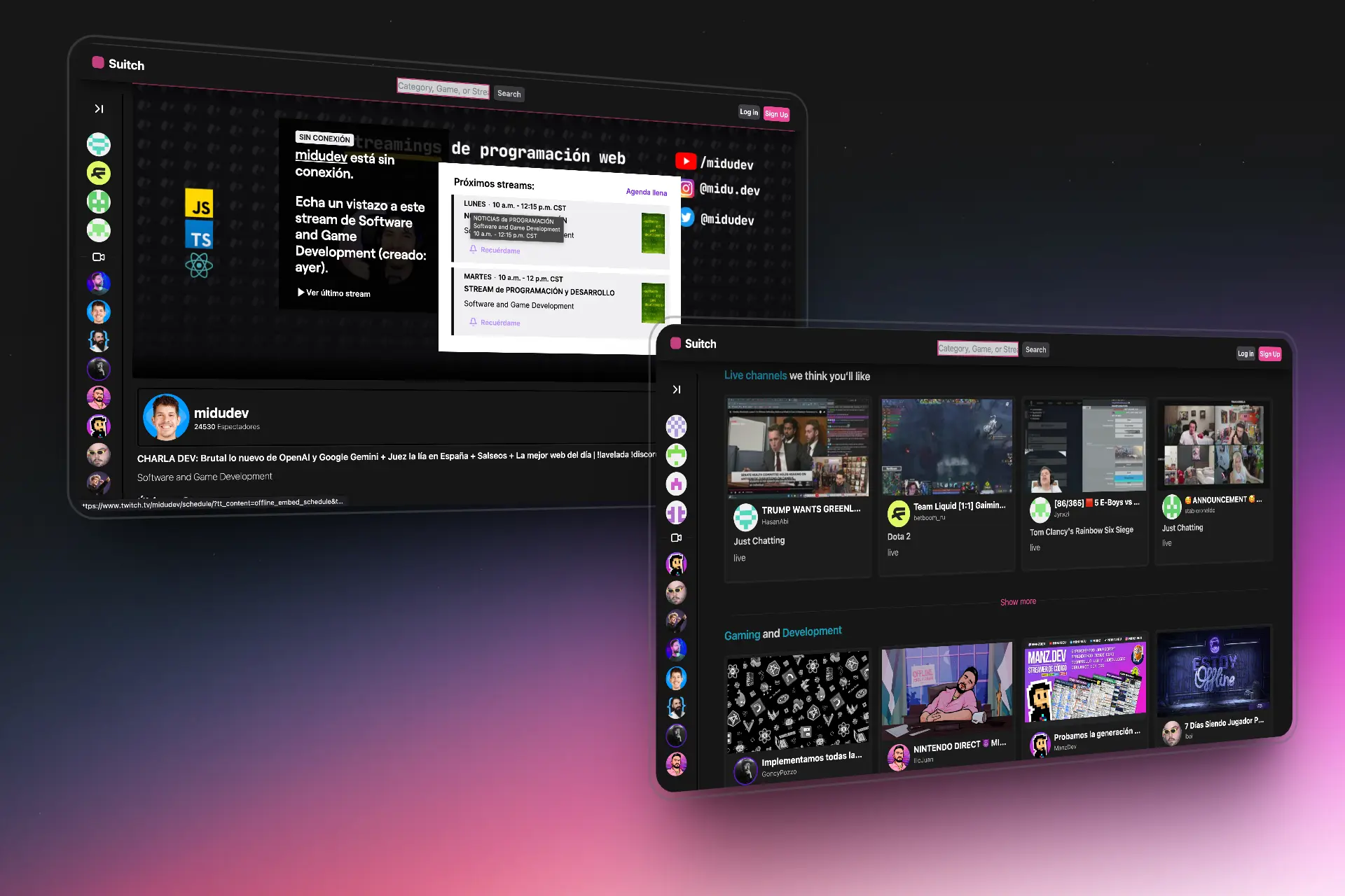 Captura de pantalla de Suitch - Plataforma de streaming