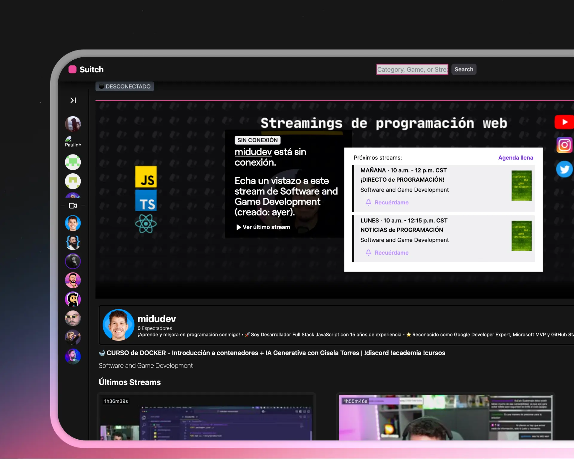 Proyecto Suitch por Alan San - Aplicación de streaming similar a Twitch